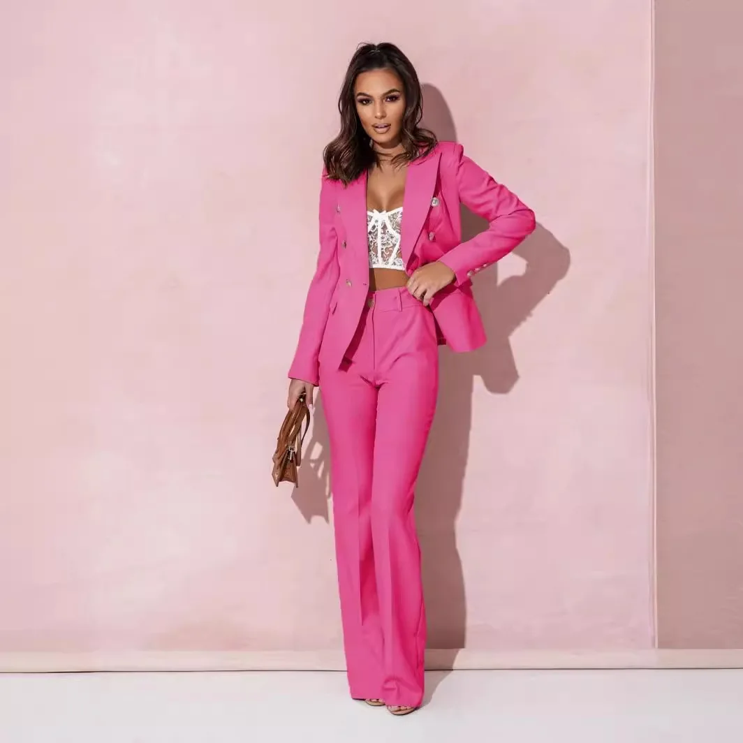 

Women Solid Tailored Sets Button Solid Cardigan Full Sleeve Turn Down Collar Jackets Casual Elegant Blazer Office Lady Sets 2026