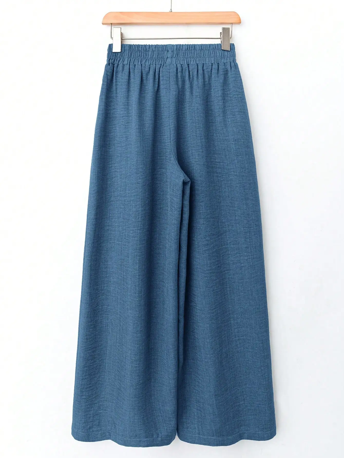 

Женские однотонные повседневные широкие брюки с эластичной резинкой на талии, летние, синие