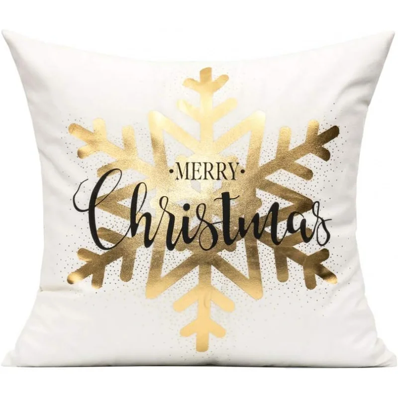 White Gold Christmas decoration pillow cover 18x18 inch 4-piece set for winter sofa pillowcase