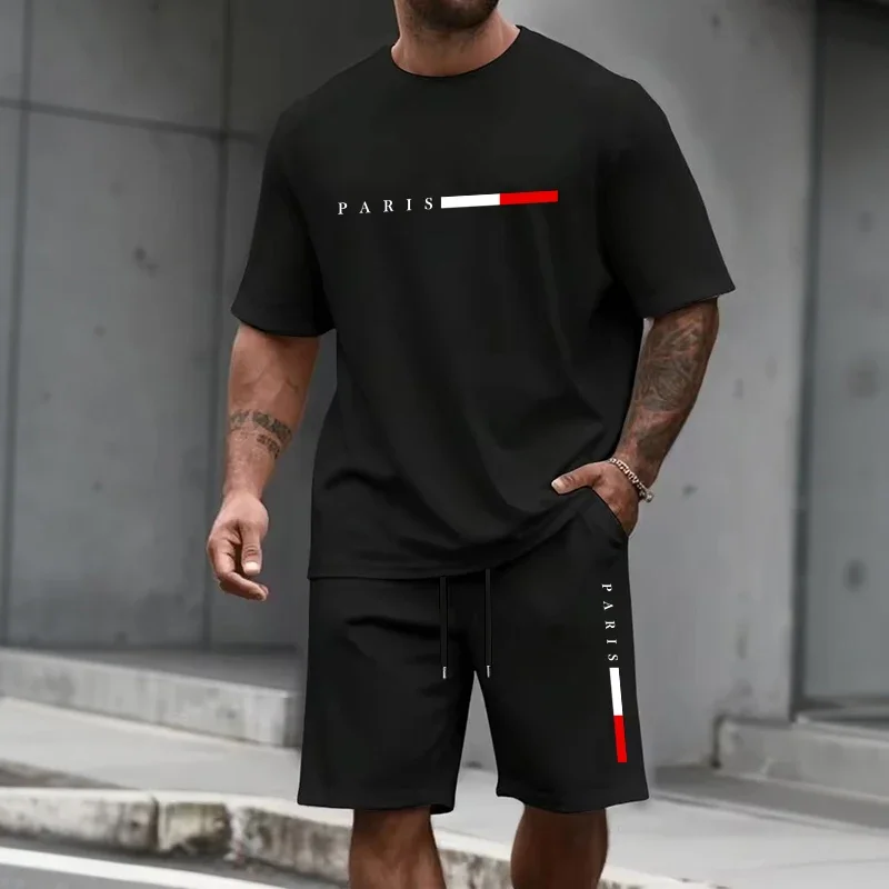 

Men's Tracksuit 2 Piece ​O-neck Short Sleeve Shirt Shorts Set Men's Running Suit Plus Size T shirts Man Clothing Summer T-shirt