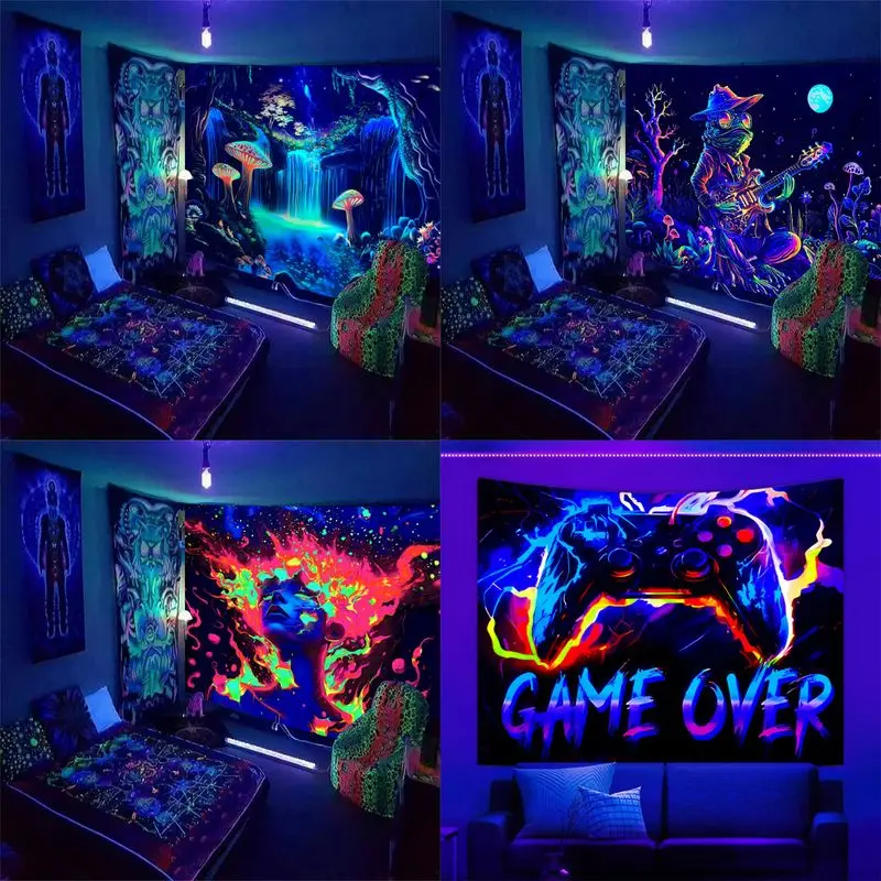 VIKAMA Blacklight UV Gamer Tapestry Neon Game Controller Graffiti Art Trippy Glow Soft for Bedroom Living Room Decor
