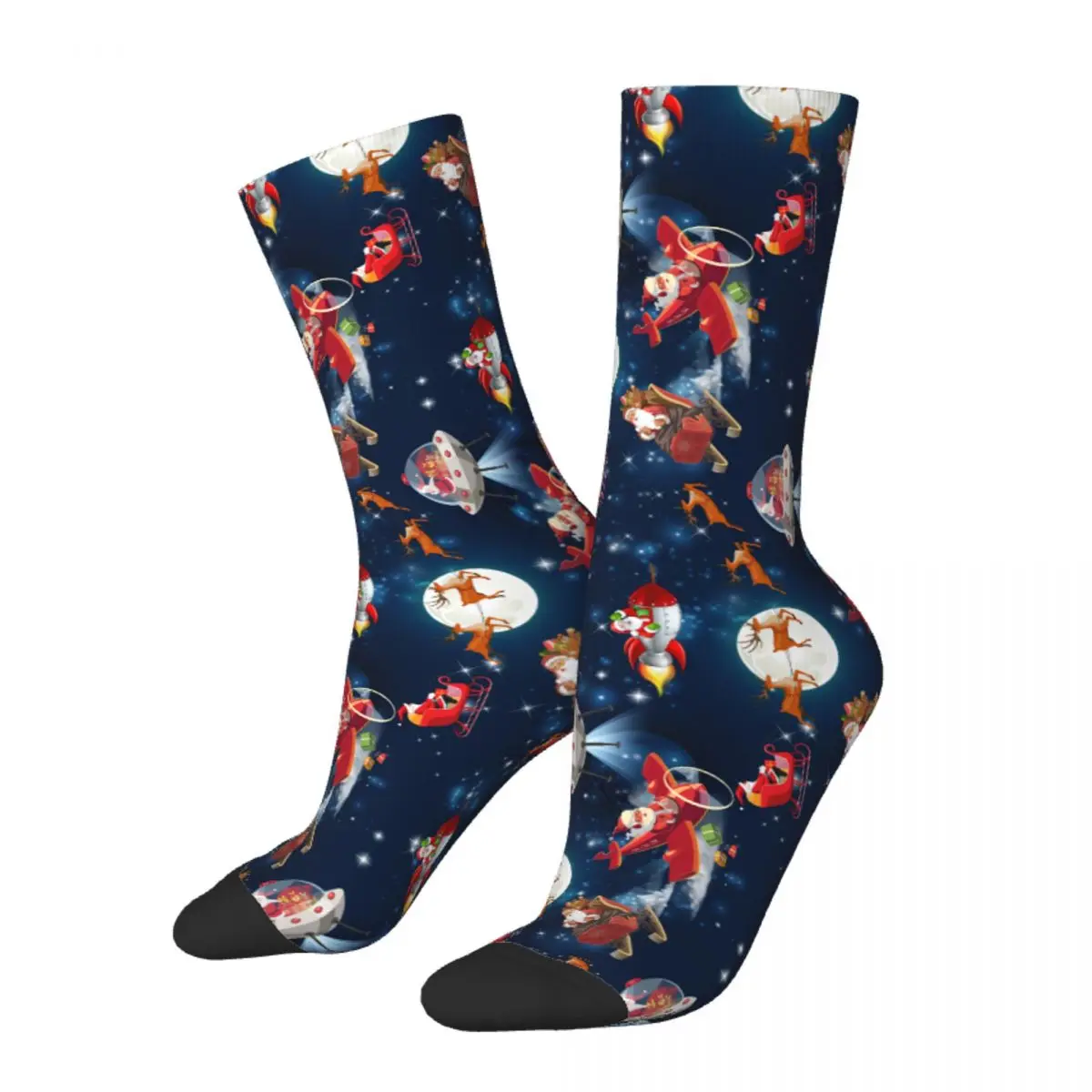 Christmas In Space Santa Claus Deer Galaxy Moon Product Socks Non-slip Sport Middle Tube Socks Soft Women Men Best Gift Idea