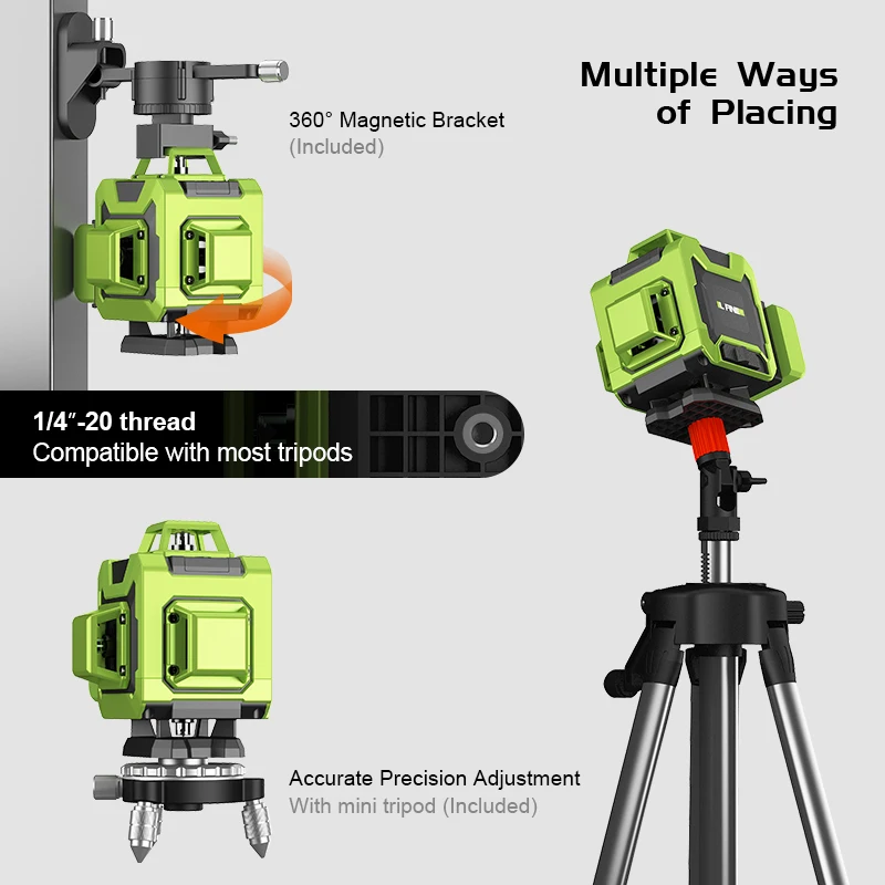 LFINE Laser Level 4D 16 Lines 360 Self-leveling Horizontal Vertical Cross Green Laser 8 Lines With Remote Control Laser Levels