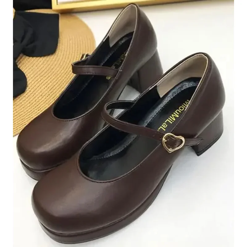 

Kawaii Style Student Sweet Lolita Shoes Square Head Thick Mid Heel Women Shoe Cosplay Buckle Anime Cute Girl Tea Party Go UMv;6,