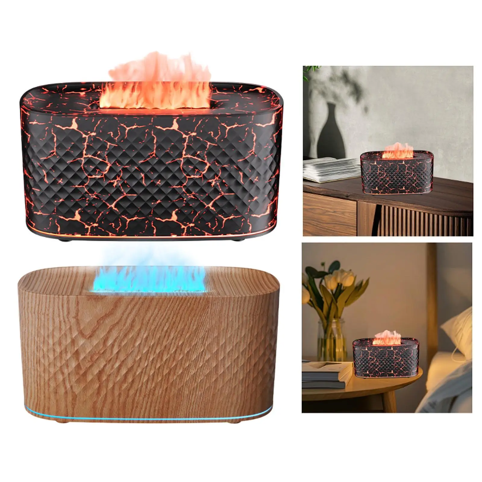Диффузор эфирного масла, прохладный увлажнитель тумана, увлажнитель воздуха с пламенем, настройки окружающего света для гостиной, спальни, спа, стола, отеля