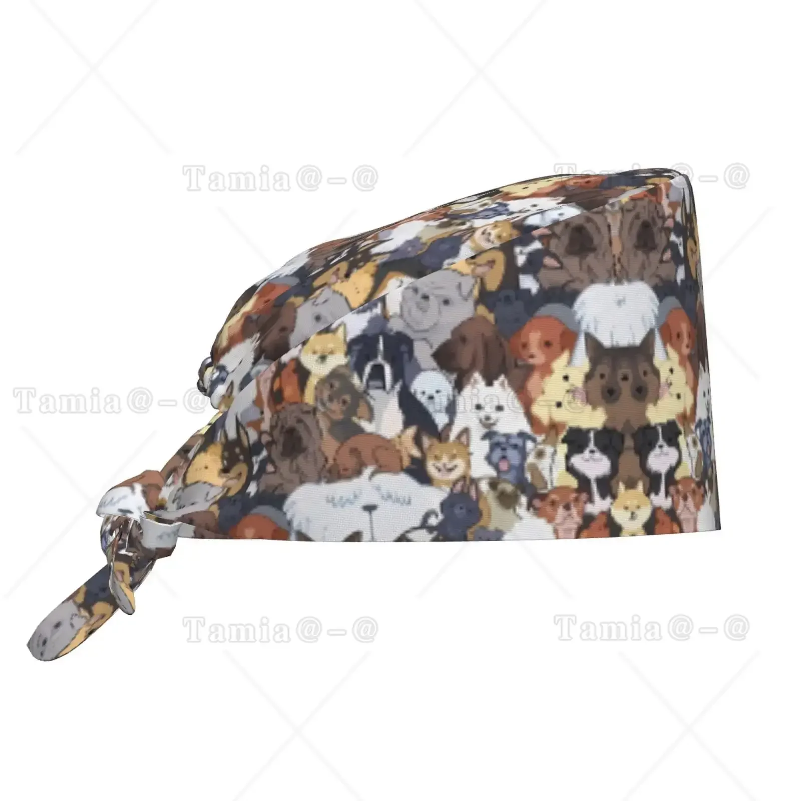 Cute Dog Printed   Hat Medical Hat Multi Directional Breathable Elastic Pet Operating Room