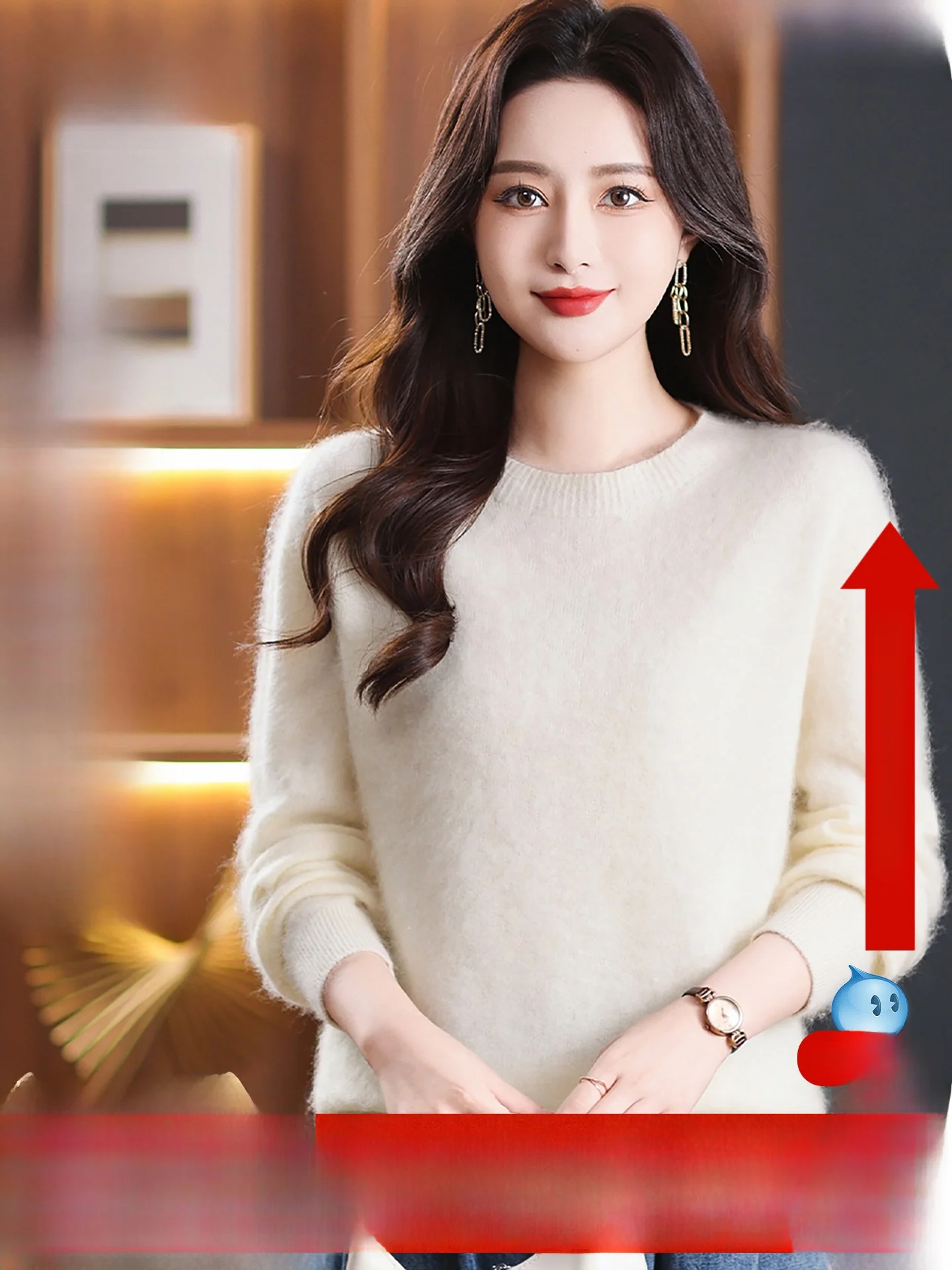 

Snow Flng Women's Knitted Wool Sweater round Ne Fce Lined Autumn Winter Sle Casual Soft Warm Long Sve Inner Wear