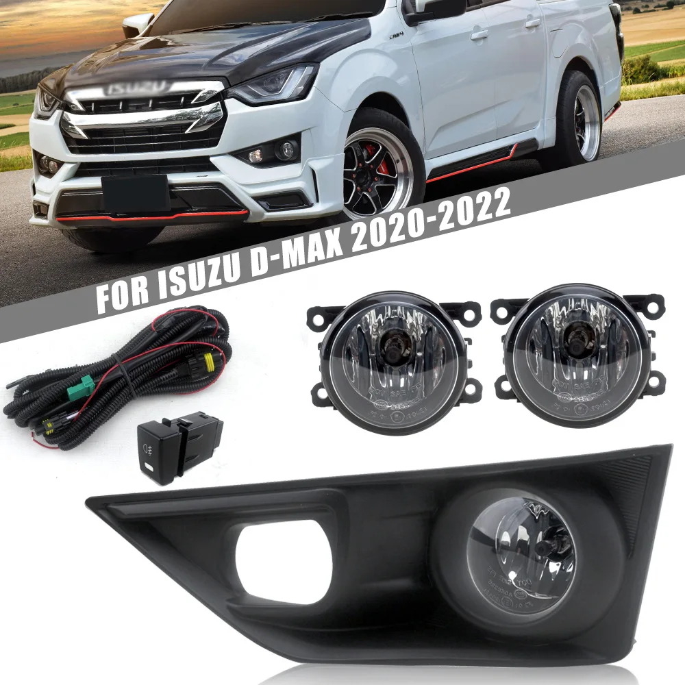 July King Car Fog Lamp Assembly Kit for Isuzu D-MAX 2020 2021 2022, B Type, 4300K Halogen Blub + Frame + Cables + Switch