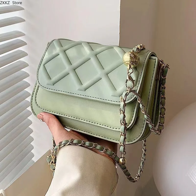 

New Fashion Women's Bag Ringer Lattice Chain Small Square Bag Premium PU Leather Single Shoulder Crossbody Bag