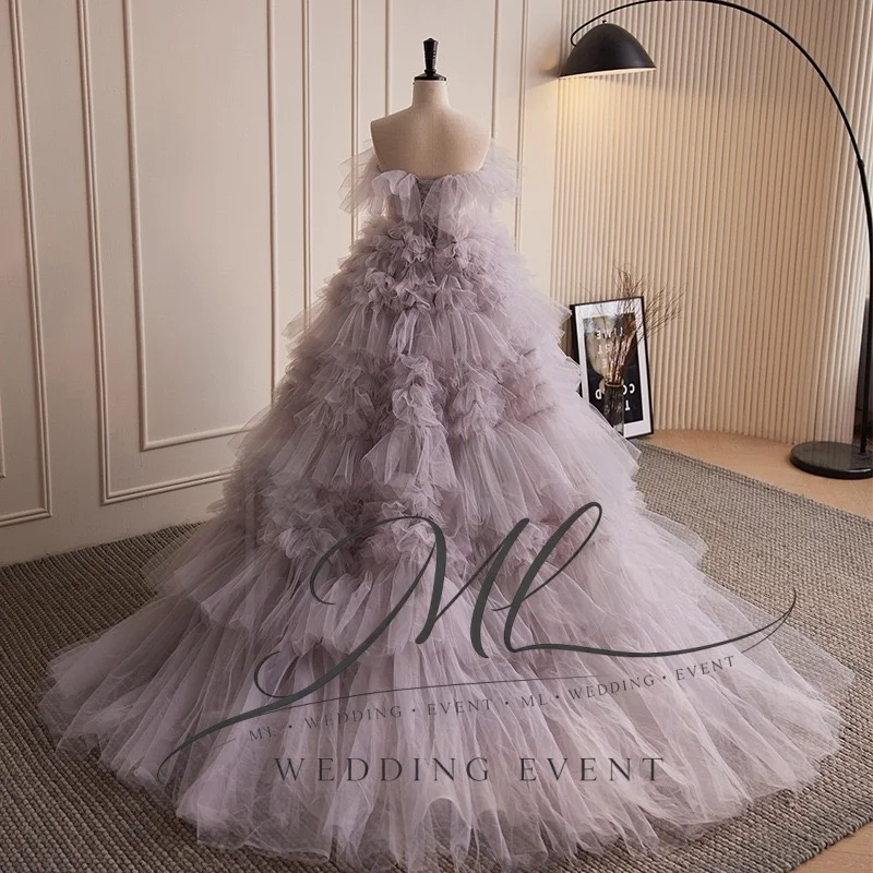 ML Luxury Wedding Dress Sweetheart Ruched Tiered Tulle Ball Gown for Bride Party Korea Photo shoot Customized robe de mariee