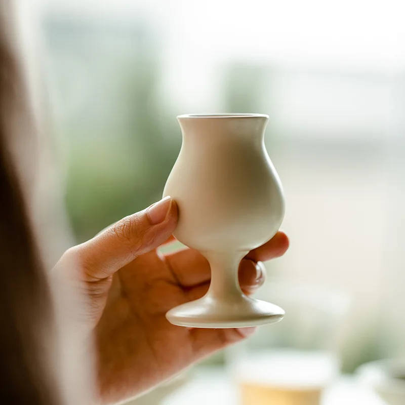 Japanese-style ins cream yellow high-legged tea cup home kung fu teacup simple ceramic high-footed smelling single