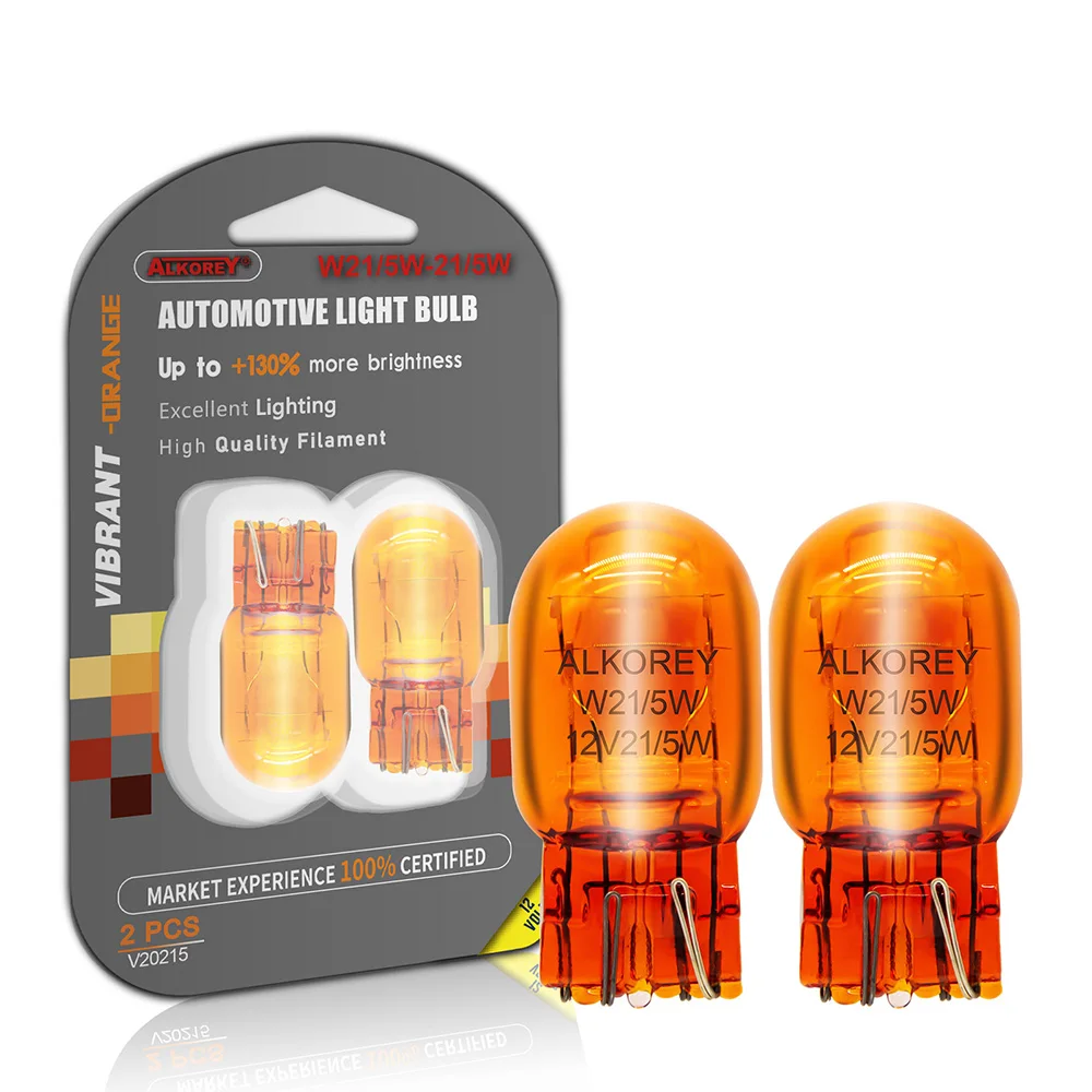 

2 Pcs ALKOREY VIBRANT-ORANGE T20 7443 12V 21/5W Natural Amber 2100K Car Wedge Signal Lamp Brake Bulbs Stop Light Turn Signal