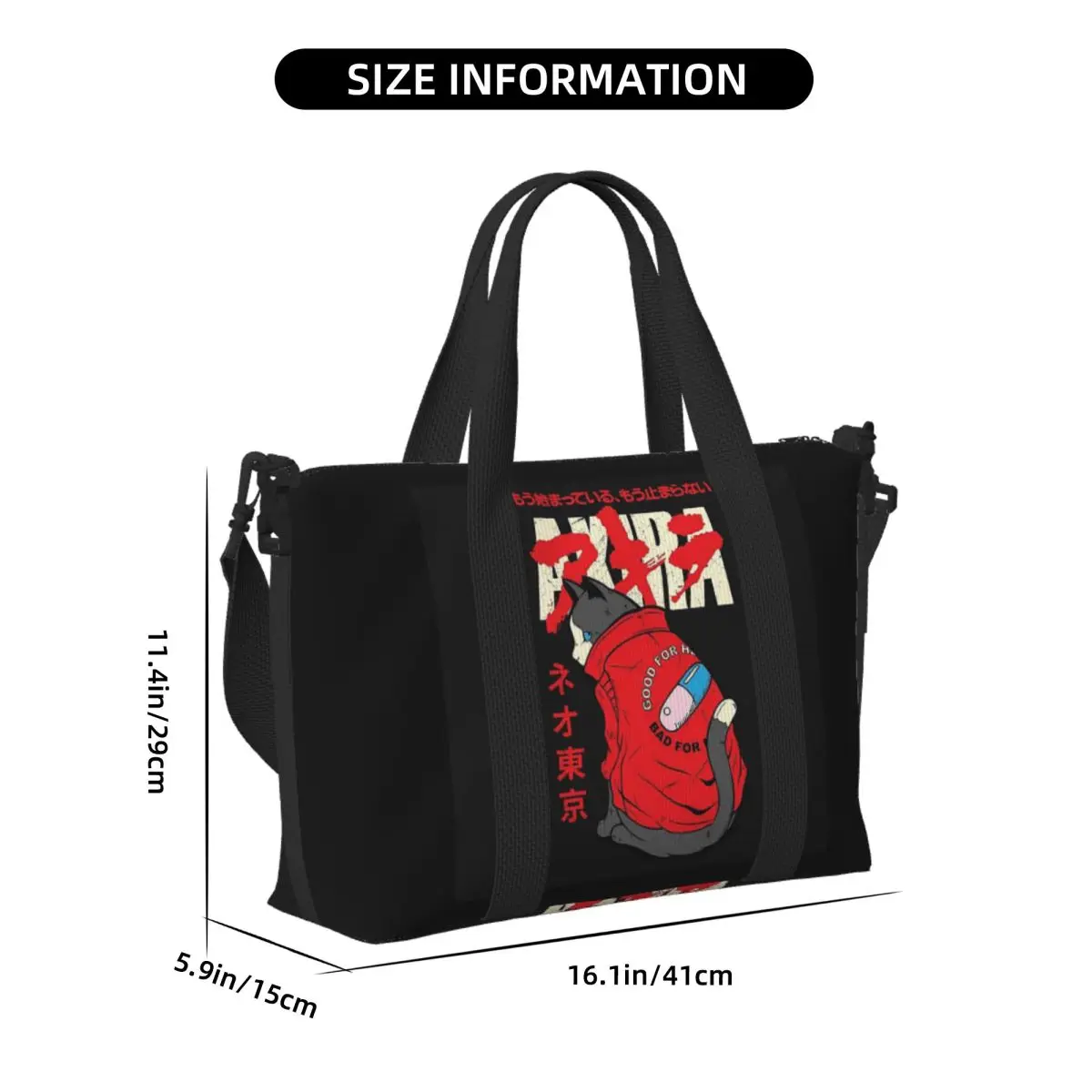 Custom Tokyo Anime Akira Cat Beach Travel Bag Large Capacity Tote Bags for Gym Sport Women Shopping Duffle Shoulder Bag