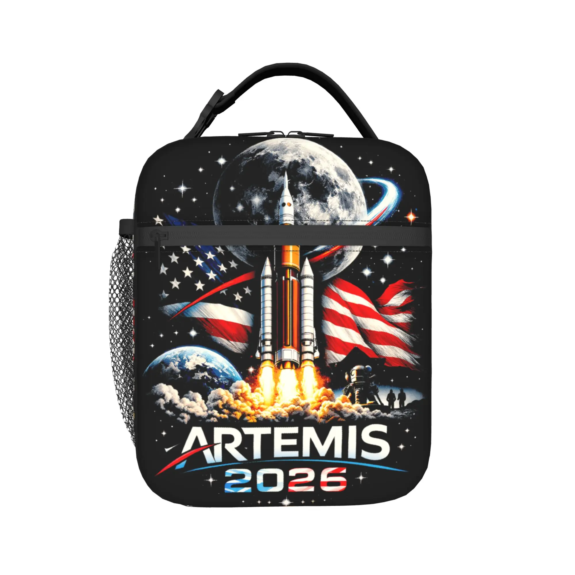 Artemis 2026 American Rocket Launch to The Moon Landing Lunch Bag Outdoor Thermal Tote Handbags For Women Designer Cooler Bag