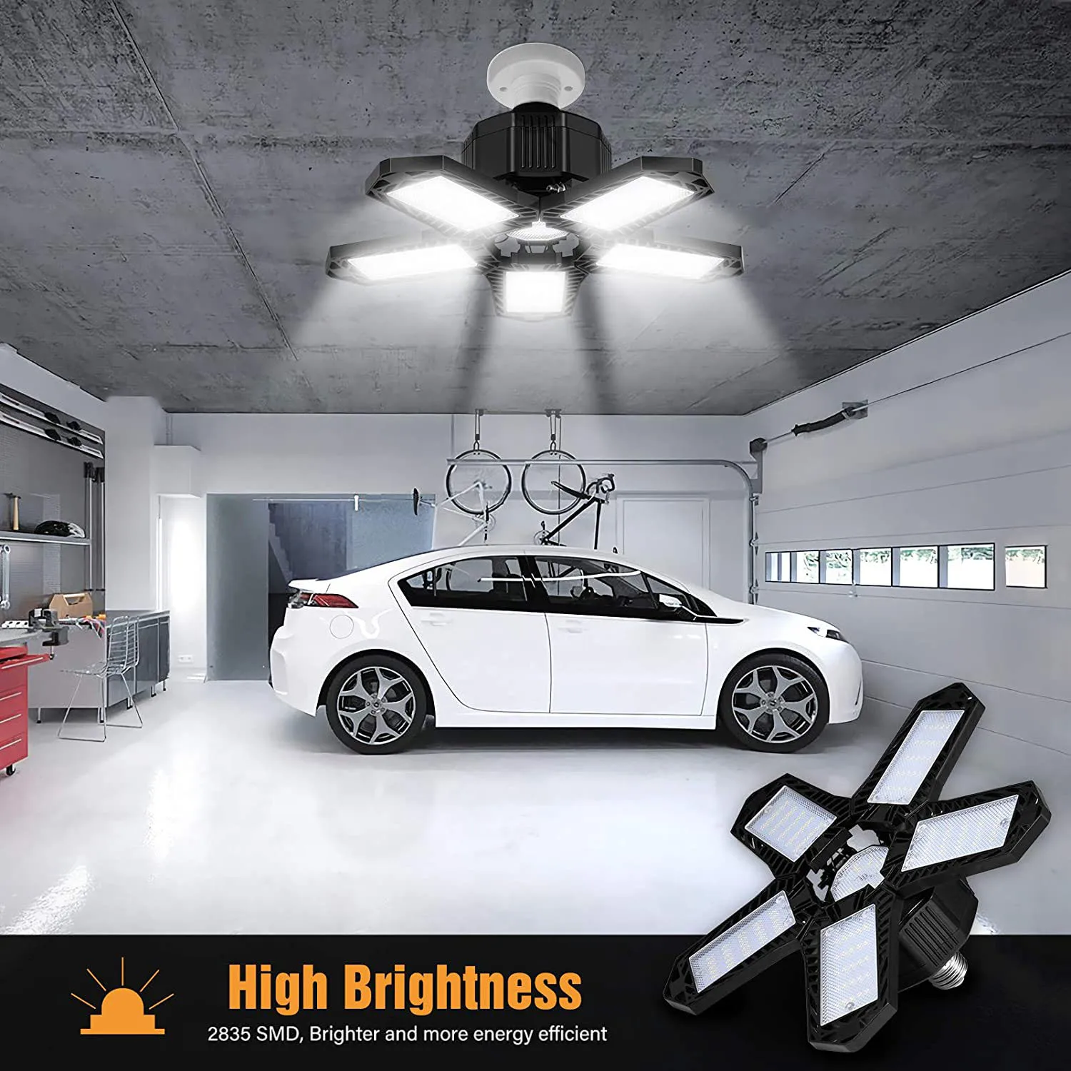 Adjustable Deformable Garage Light E27/E26 15000LM Shop Lamp 150W Led Bulb Ceiling Light for Storage/Warehouse Workshop Lighting