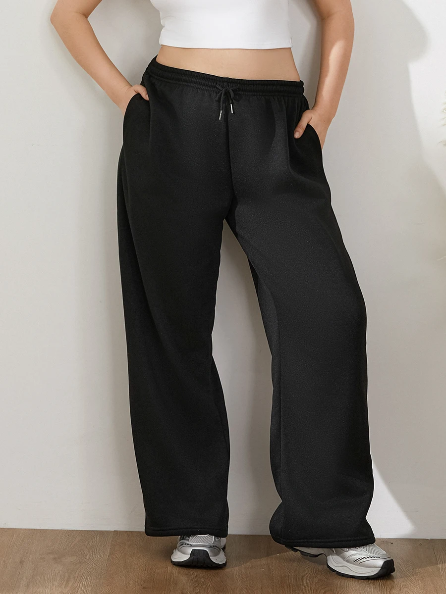 

Fleece Cargo Joggers Pants Women's Straight Legged Sweatpants Drawstring High Waist Wide Leg Trousers Streetwear Lounge Outfits