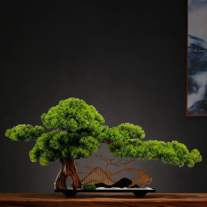 

Simulated welcome pine ornament entrance entrance table cabinet living room office new Chinese decoration entrance cypress bonsa