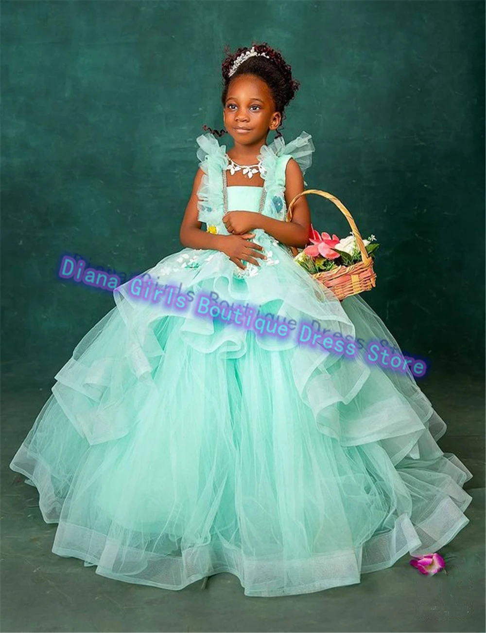 Customised Layered Flower Girl Dress Elegant  Tulle Fluffy 3D Applique Little Princess Kids Birthday Party Ball Evening Gowns