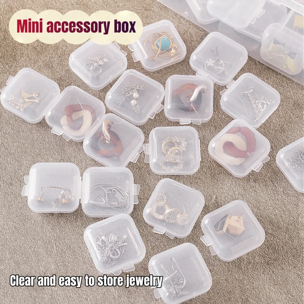 

Mini jewelry transparent plastic storage box, portable earring container, ring, earplug, packaging storage box 5/100/200PCS