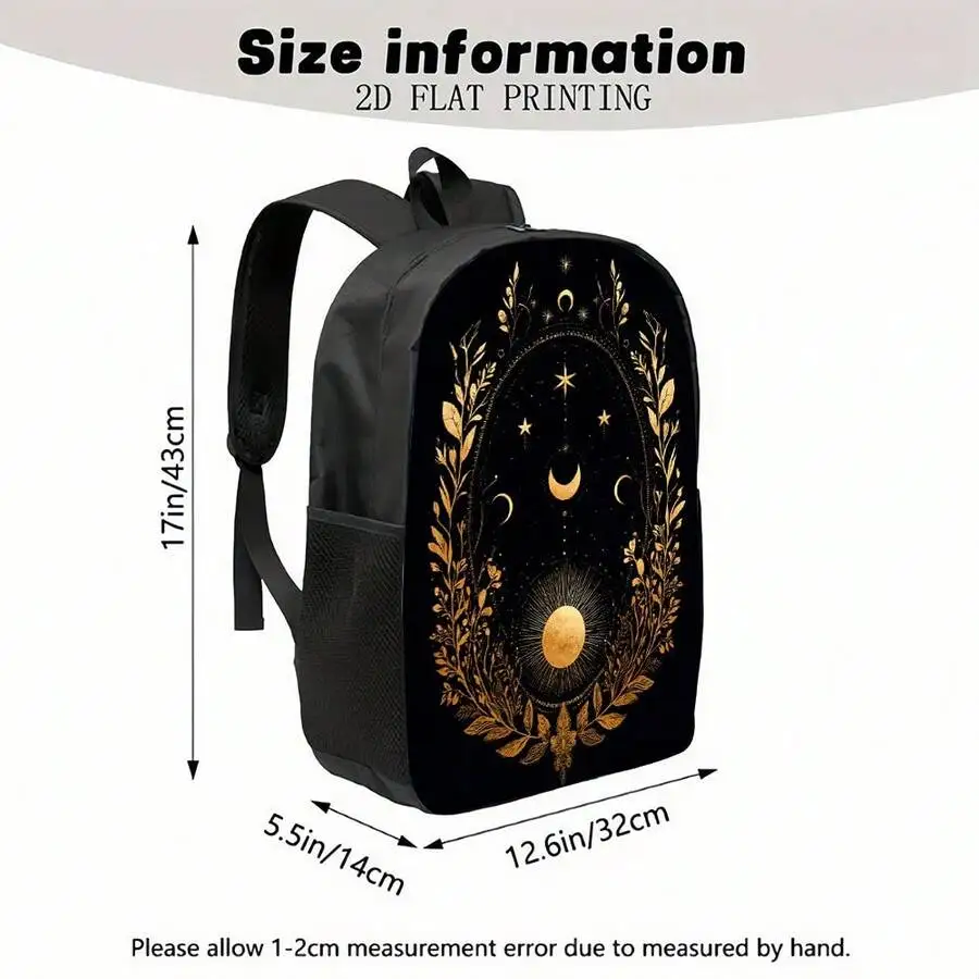 Mysterious Moon And Starry Sky Design Elegant Decorative Leaves Art Pattern Large Capacity Durable Lightweight Zipper Closure