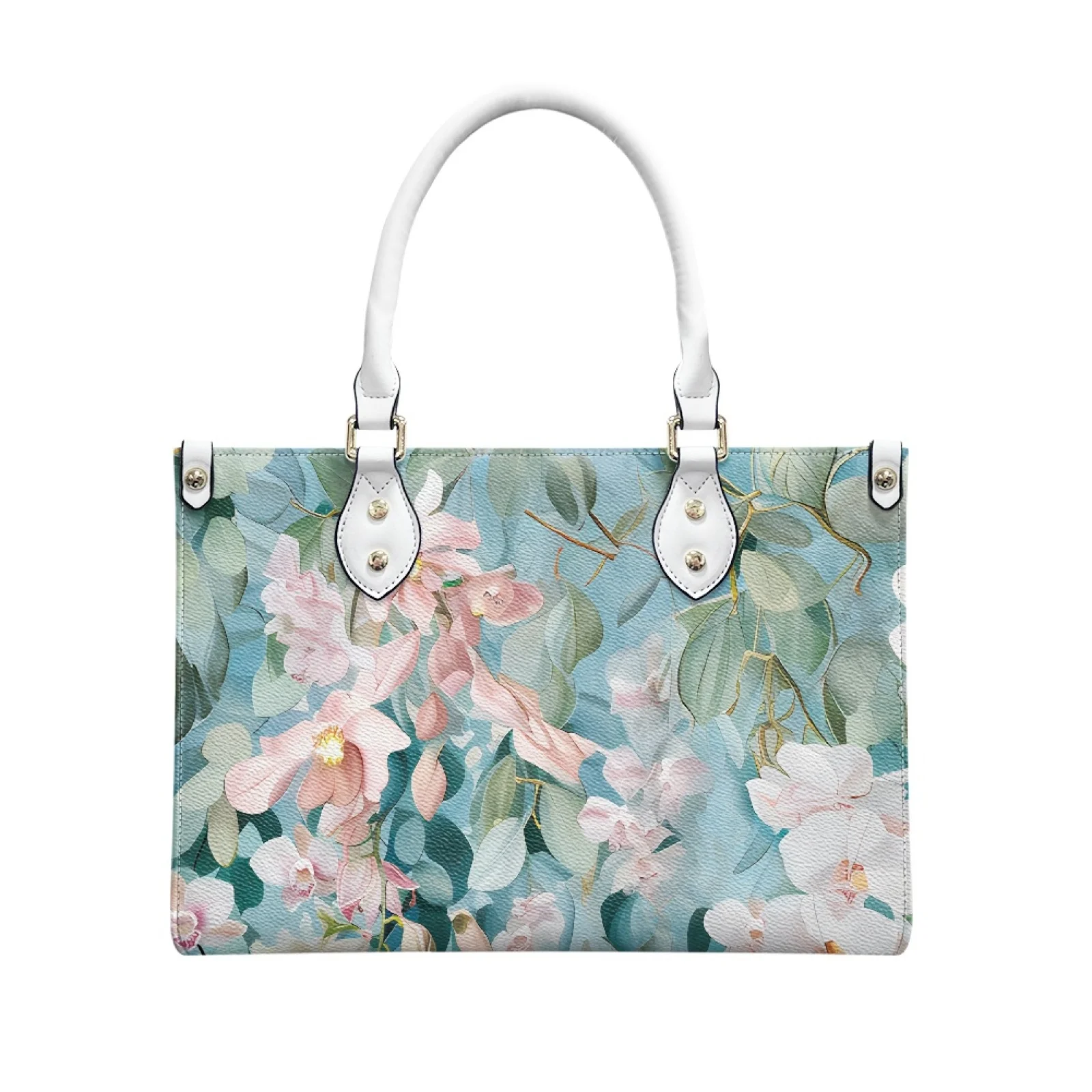 

Woman's PU Leather Tote Handbag ,Can Be Crossbody Handbag ,Plant Flower Printing,Multi Size,Large Capacity, Customizable Styles