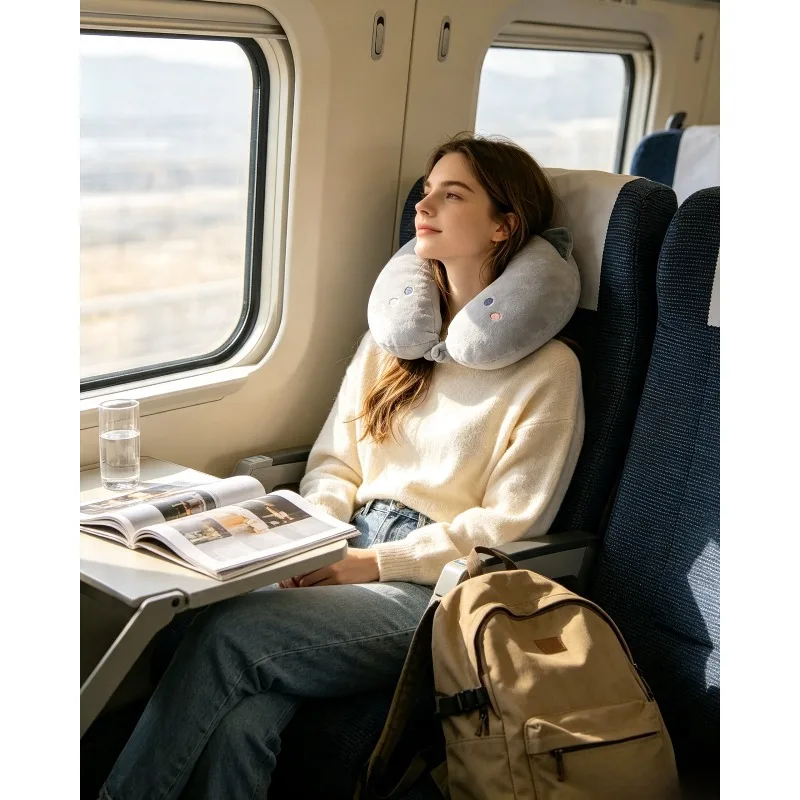Portable Travel U Pillow Memory Foam Cervical Pillow Cartoon Eye Mask Combo Office Airplane Nap Rest Cushion
