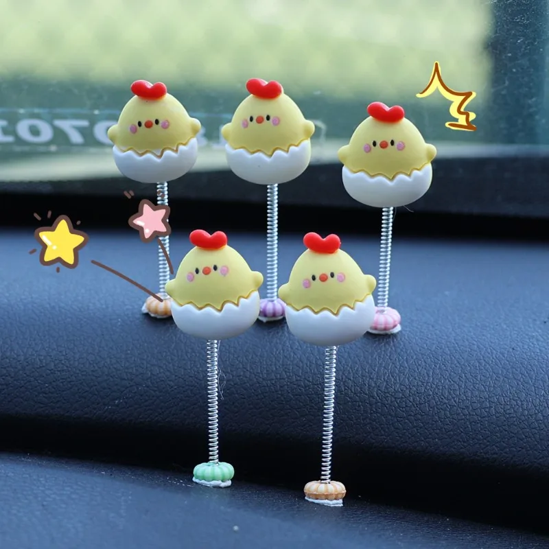 2024 New Car Ornaments Little Yellow Chicken Cute Shake Head Resin Ornament Auto Console Display Screen DIY Decor Accessories