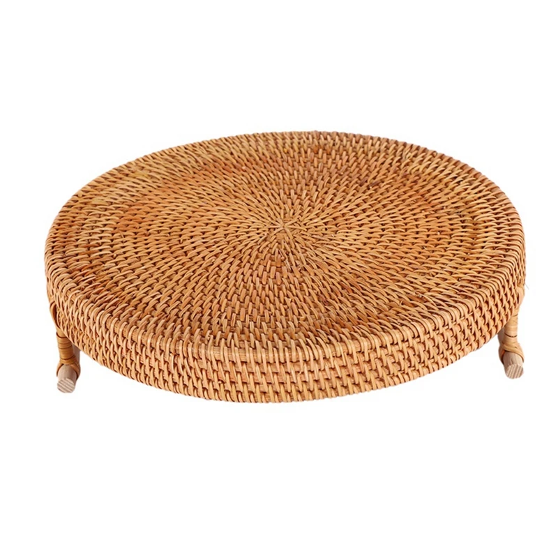 

5X Rattan Storage Tray, Round Basket With Handle, Hand-Woven, Rattan Tray Wicker Basket L