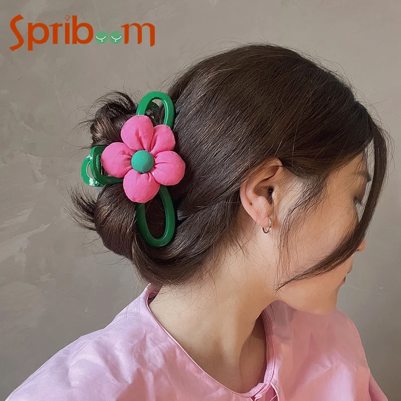 女性のためのピンクの花のヘアクリップ,エレガントな大きなサメのクリップ,気質の女の子のヘアアクセサリー,韓国のヘッドウェア,夏,新しい,2024