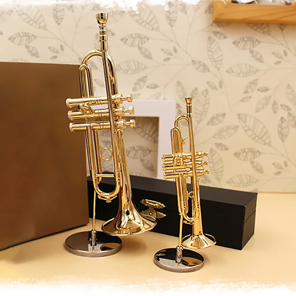 1/12 인형 집 액세서리 ob11 1/6 피규어 bjd 장식용 케이스가 있는 소형 구리 트럼펫 모델