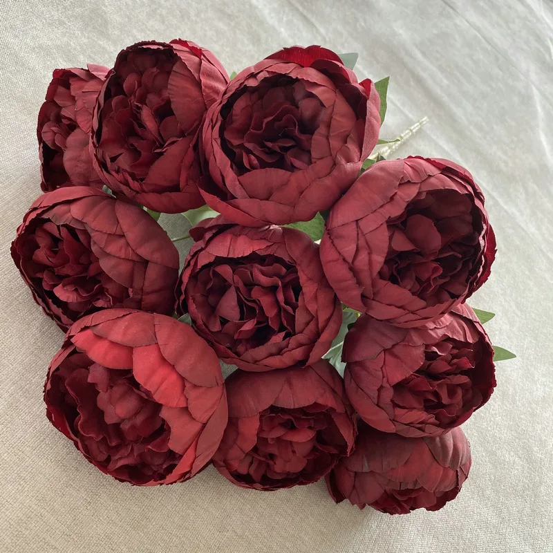 10 Heads Big Bud Silk Peony Artificial Flower Peony Bridal Bouquet Outdoor Wedding Decor Home Fake Flower Valentine\'s Day Gift