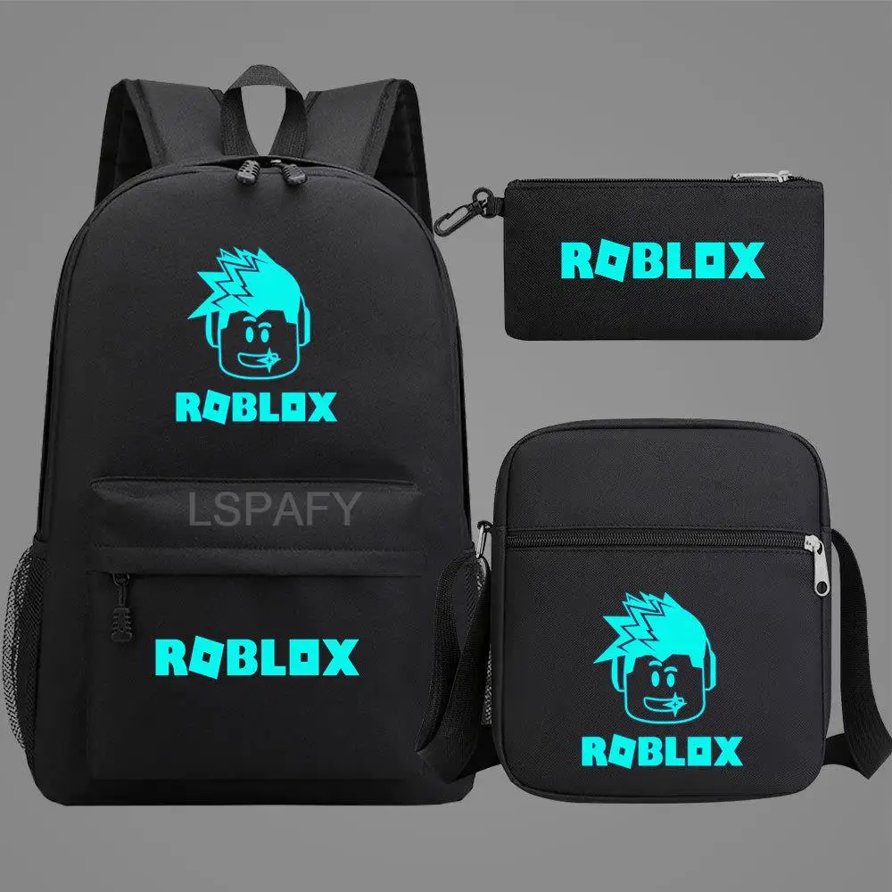 Hot ROBLOX 3Pcs Set Luminous Backpack Fashion Child Cartoon School Bag Bookbag Men Women Travel Bags Mochila Daily Rucksack Sac