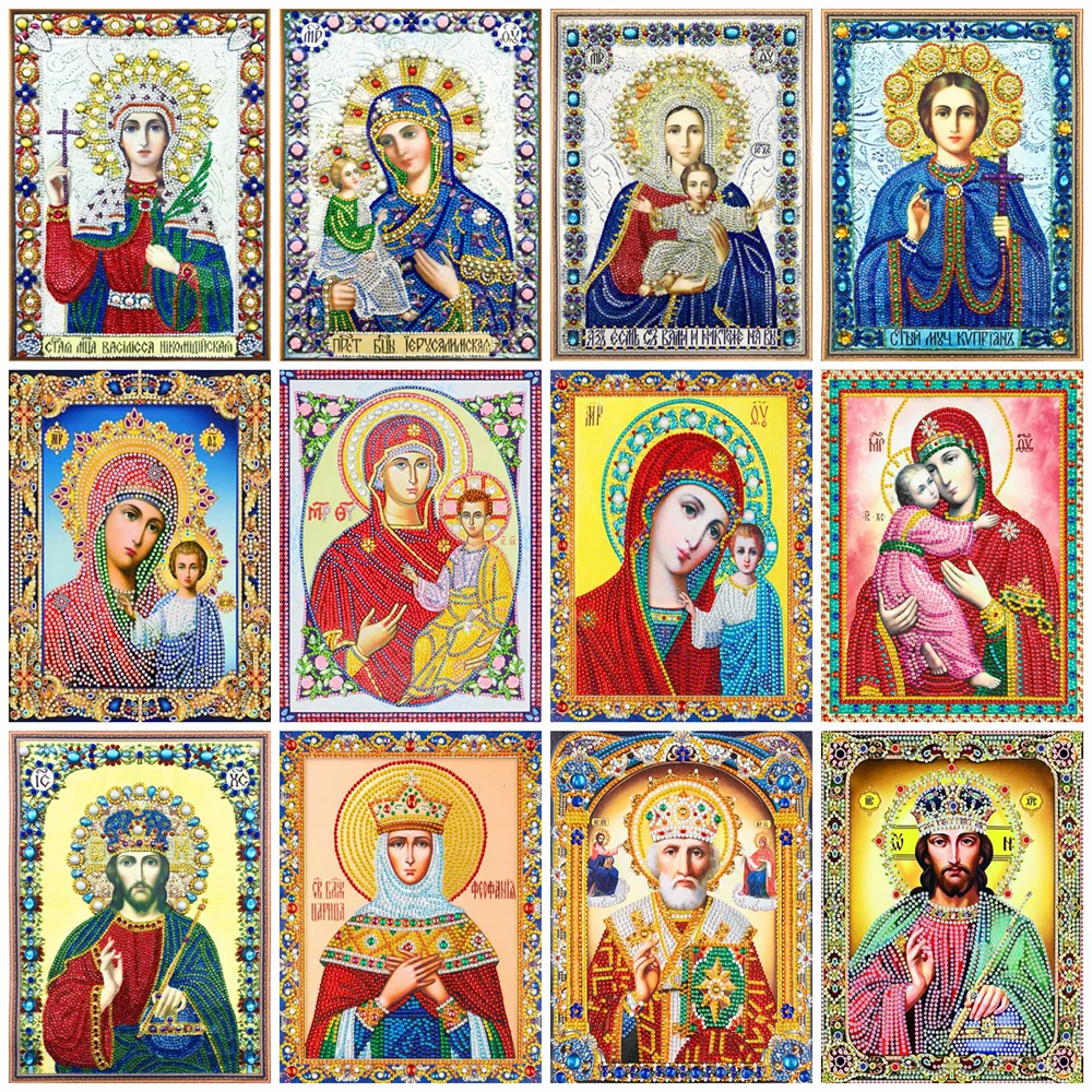 Huacan Religion Diamond Painting Christianity 5D DIY Embroidery Complete Kit Mosaic Virgin Mary Picture Of Rhinestone Wall Decor