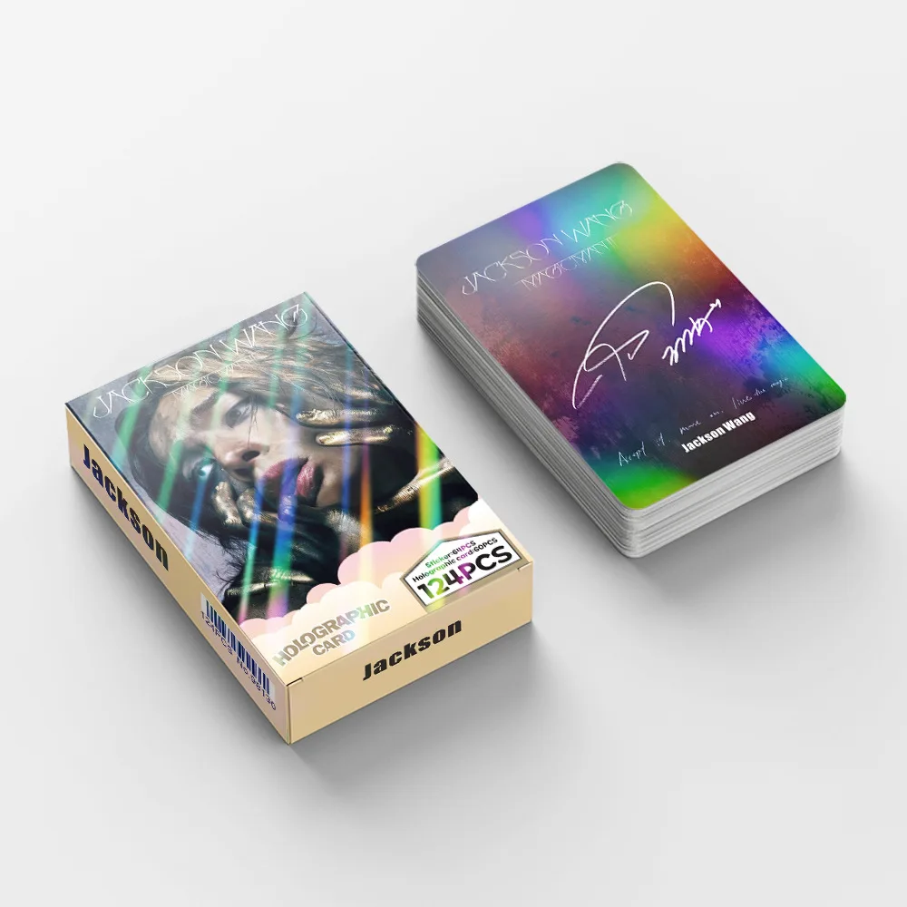 124 pezzi/set di schede flash olografiche Jackson Wang - Carte fotografiche per album Wang Jiaer MAGICMAN2 con adesivi bonus