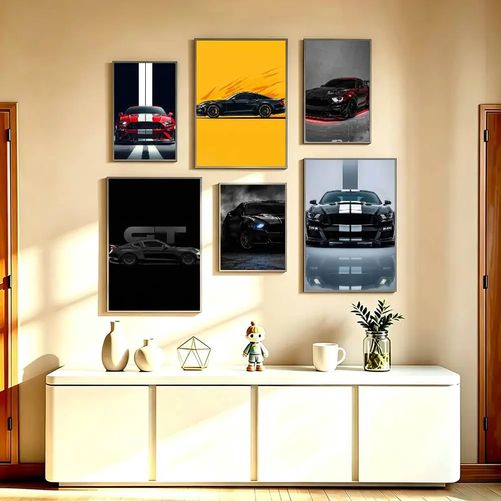 Cool CAR For M-Mustangs G-T Poster Waterproof Wall Art Sticker For Bar Living Room Vintage Decor High Quality Print Gift