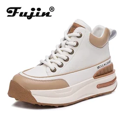 Fujin 4.5cm nuove donne in vera pelle Casual piattaforma alla caviglia zeppa Chunky Sneakers primavera autunno inverno peluche scarpe moda calde