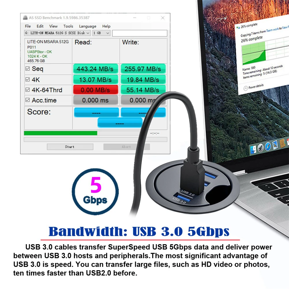 Imagem -05 - Port Usb 3.0 Hub Splitter Desk Grommet Dock Station Interface para Desktop pc 60 mm Cablecc4