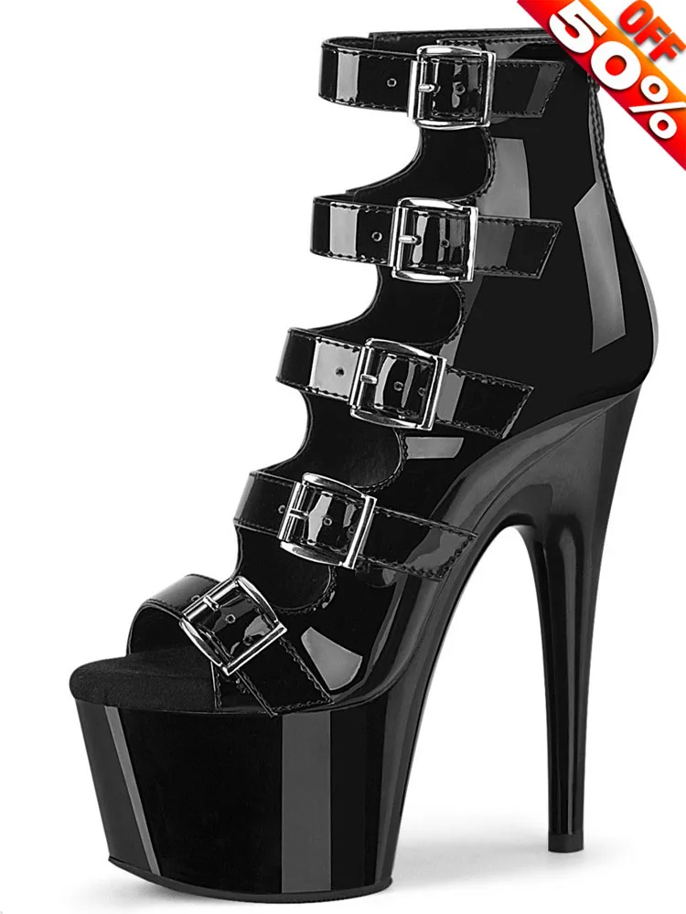 Dress13cm Belt Buckle Platform Open Toe Exotic Dancer Ankle Boots Pole Dance Nightclub 20cm Gladiator stripper heels Sexy Shoes