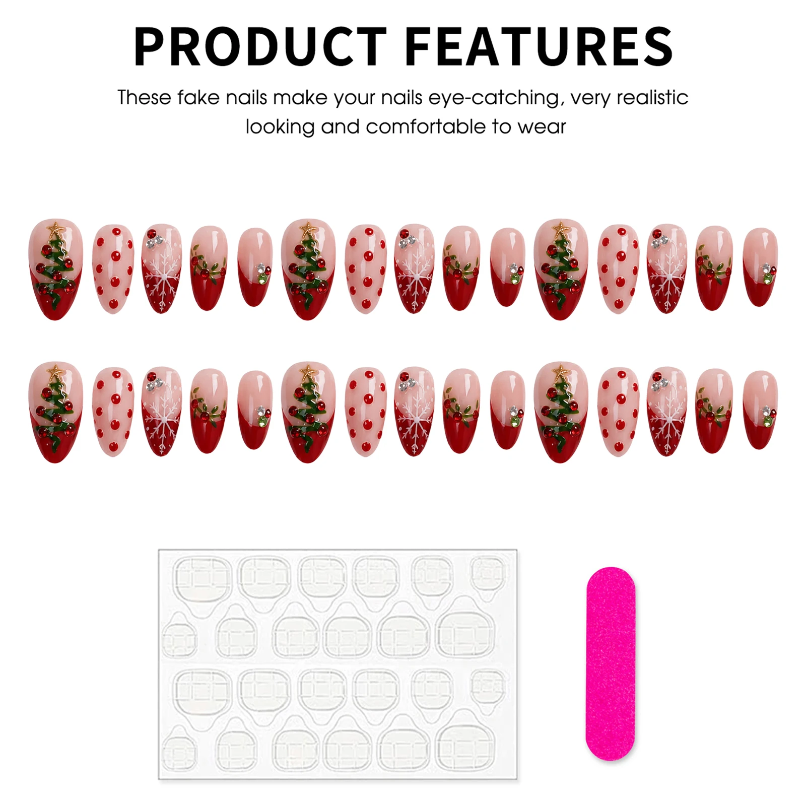 Красные французские накладные  – обзор и цена Nail Art Xmas