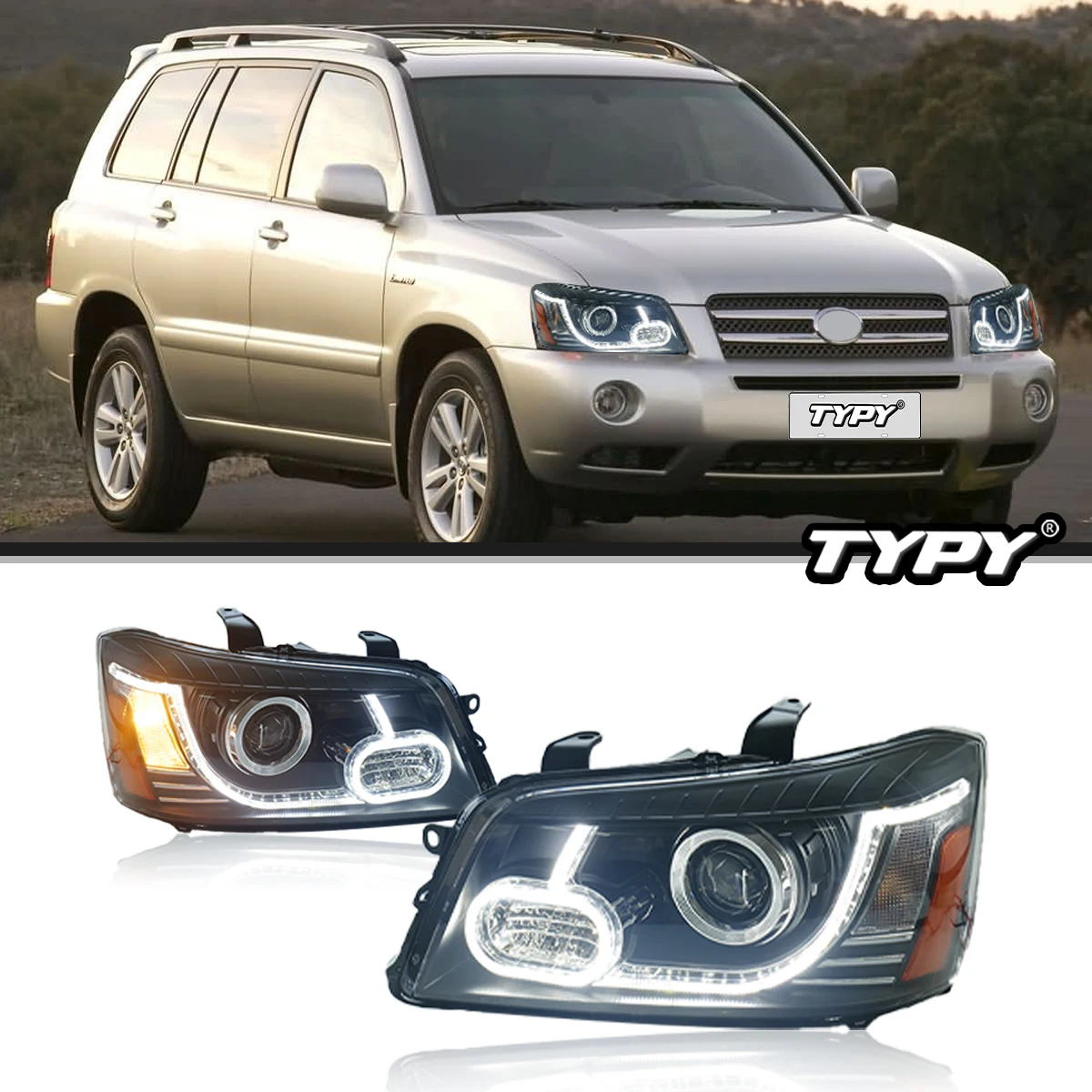 LED Projector Headlights For Toyota Highlander SUV 2001 2002 2003 2004 2005 2006 2007 Front Lamps Headl Lamps High Low Beam