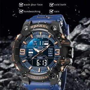 Smael-8049 Sport Watch with Led Light, Dual Time Display, Waterproof, Auto Date, Awaller, Quartz Pulse Watches, Week 8 Main Sales Smael Clock - №5