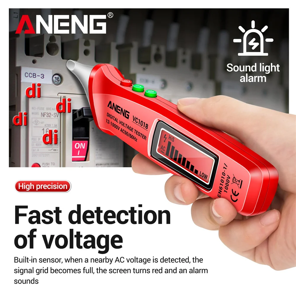 ANENG VC1018 eléctrico voltimetro digital dc panel 1000V tester electricista tester detector de voltaje comprobador de corriente electricidad fuente alimentacion regulable busca polos electrico comprobador boligrafos
