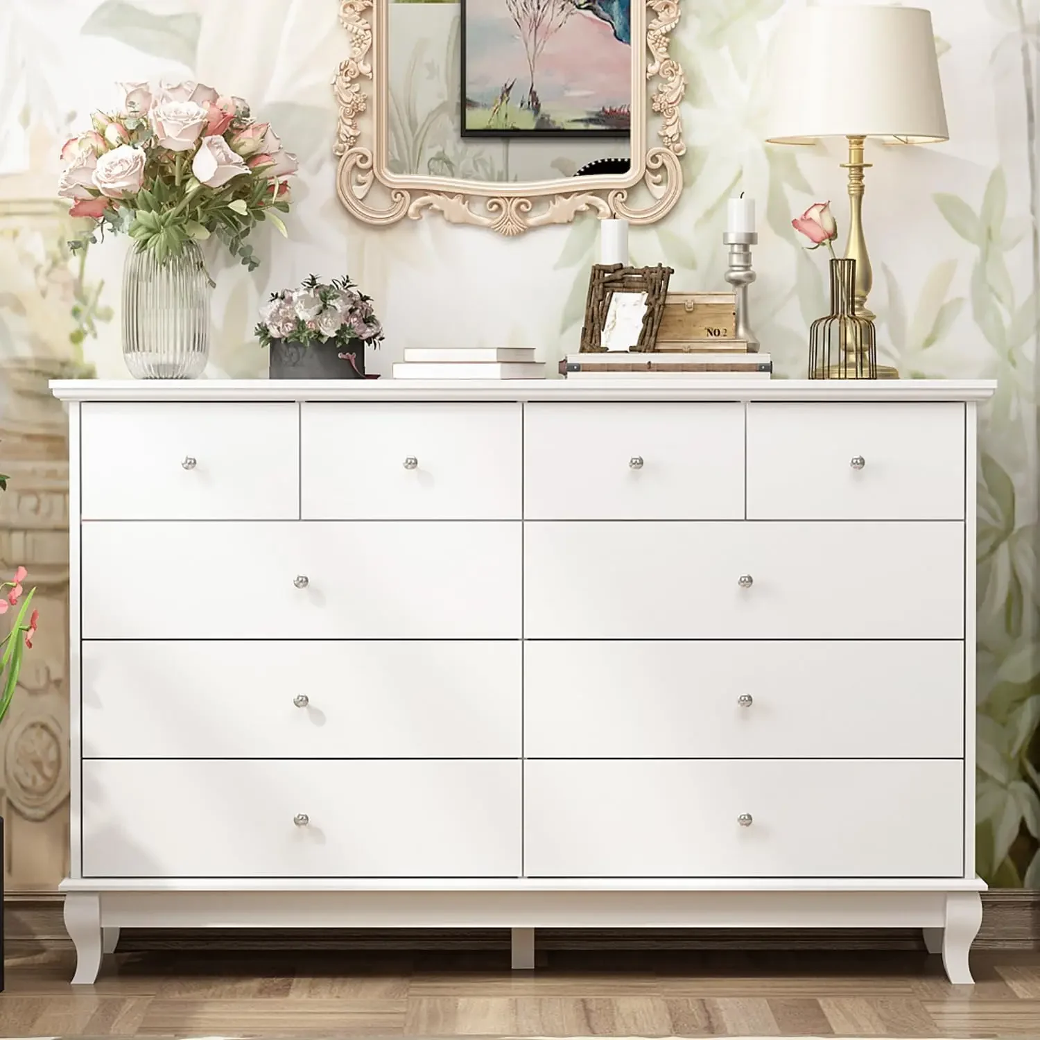 

10 Drawer Double Dresser for Bedroom, Traditional Dresser Chest, Wood Storage Chest of Drawers, (55.1" W x 15.7" D x 35.4" H)