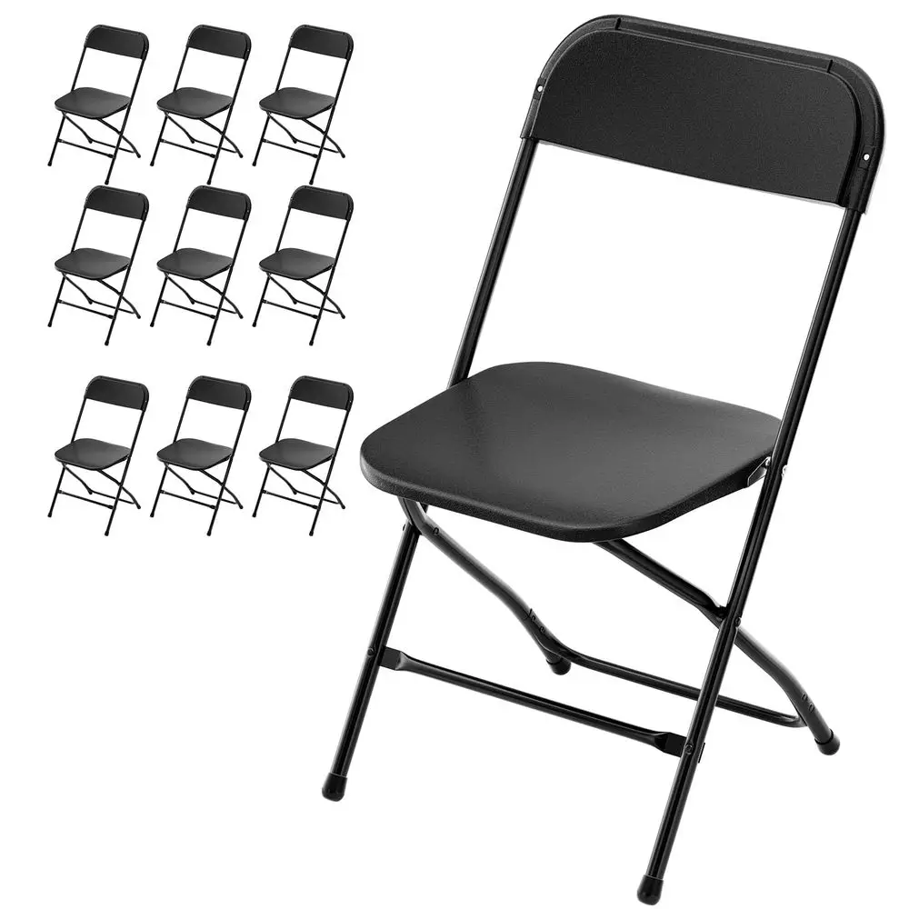 

Folding Chairs Set of 10, Black Plastic Chair Sturdy Seat with Metal Frame, Perfect for Party, Event, Wedding, Birthday, Office