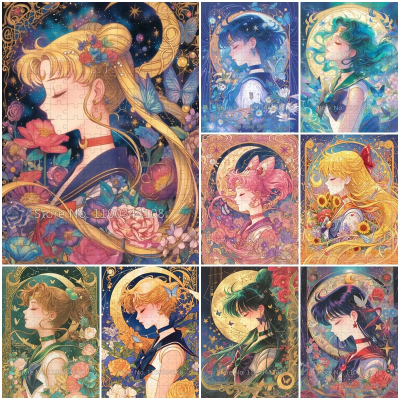 Sailor Moon Jigsaw Puzzles Japanese Anime Girl 300/500/1000 Pieces Puzzle Girls Handmade Hobbies Adult Stress Relieving Toys