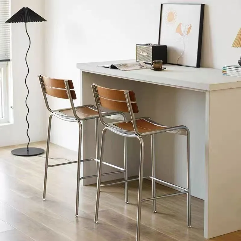 Wooden Bar Chair Japanese Mid-century Bar Stools Ergonomic Coffee Chairs with Backrest Modern High Coffee Chair for Kitchen