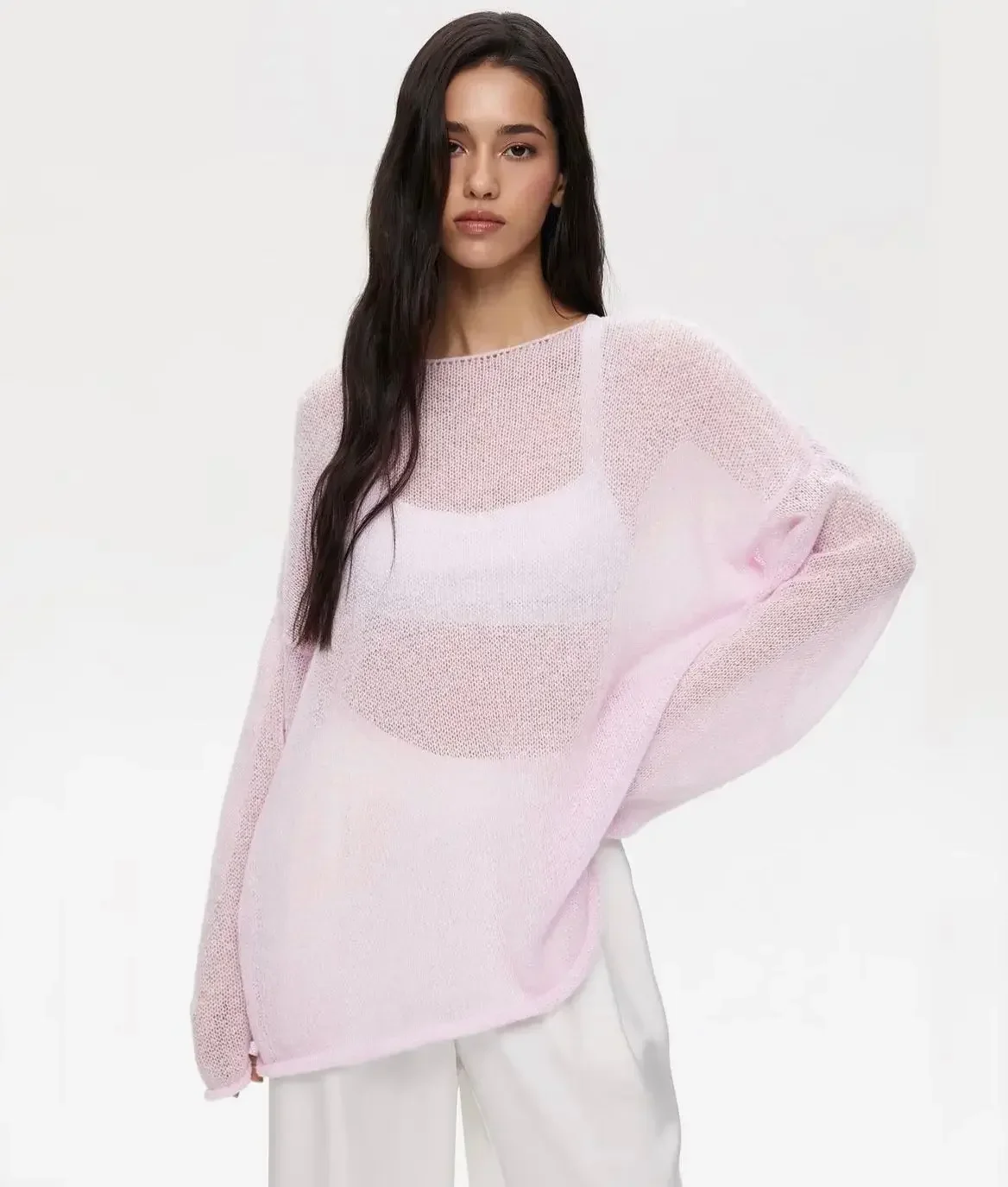 Elegant Sweater Women 2024 Summer Autumn Casual Fashion Loose Women Pullovers Chic Pink White Jumper