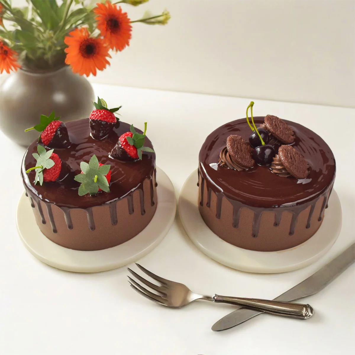 Modelo de pastel de cumpleaños falso de 6 pulgadas, accesorio decorativo realista para fiestas, fotografía, exhibición y vídeos TikTok, chocolate dulce
