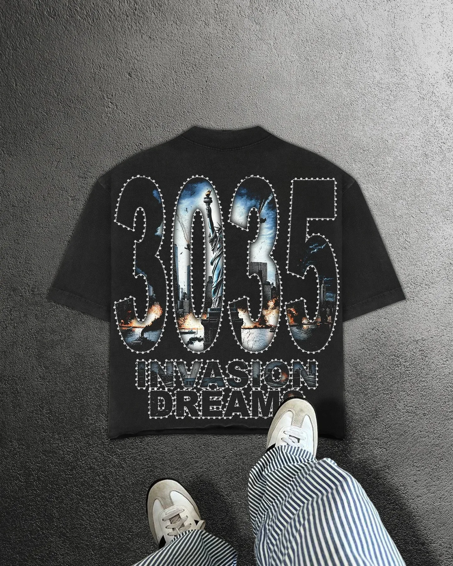 تمثال الحرية الجرافيك تي شيرت المتضخم Y2k بلايز Harajuku خمر القوطية الشارع الشهير أسود قصير الأكمام تي شيرت الرجال الملابس