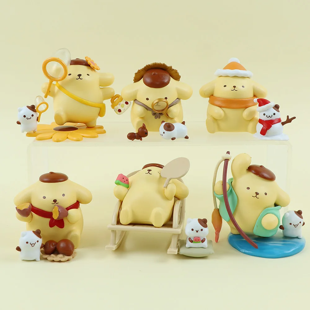 Stocked Miniso Kawaii Sanrio Pompompurin childhood Four Seasons Table Decoration Cute Girls Students Gifts Figures Model Toys